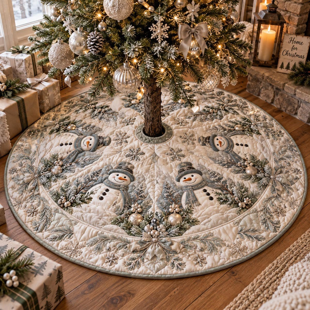 Ivory Winter Snowmen Christmas Tree Skirt