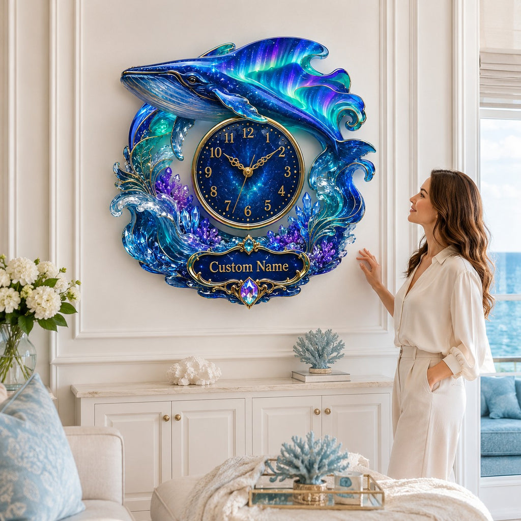 Personalized whale wall clock — personalized with a custom name