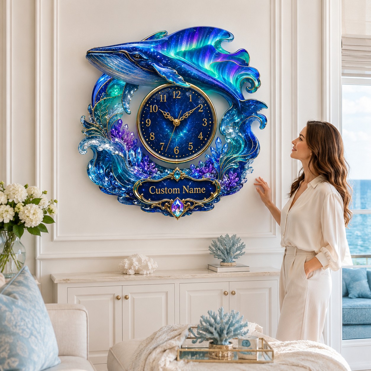 Personalized whale wall clock — personalized with a custom name