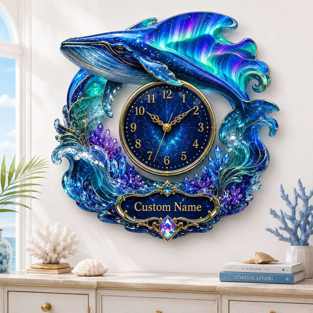Personalized whale wall clock — personalized with a custom name