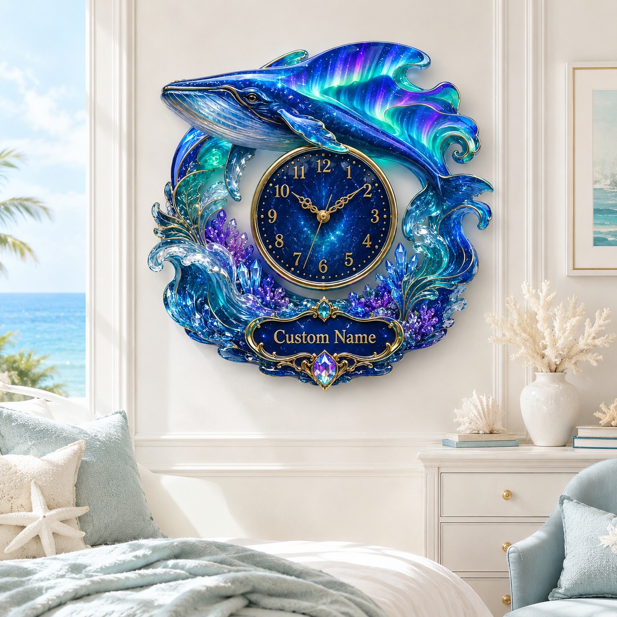 Personalized whale wall clock — personalized with a custom name