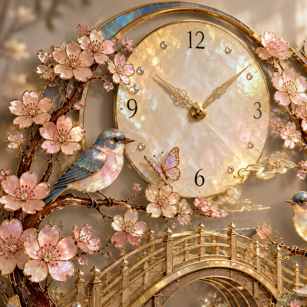 Sakura bird Custom Name Wall Clock — personalized with a custom name