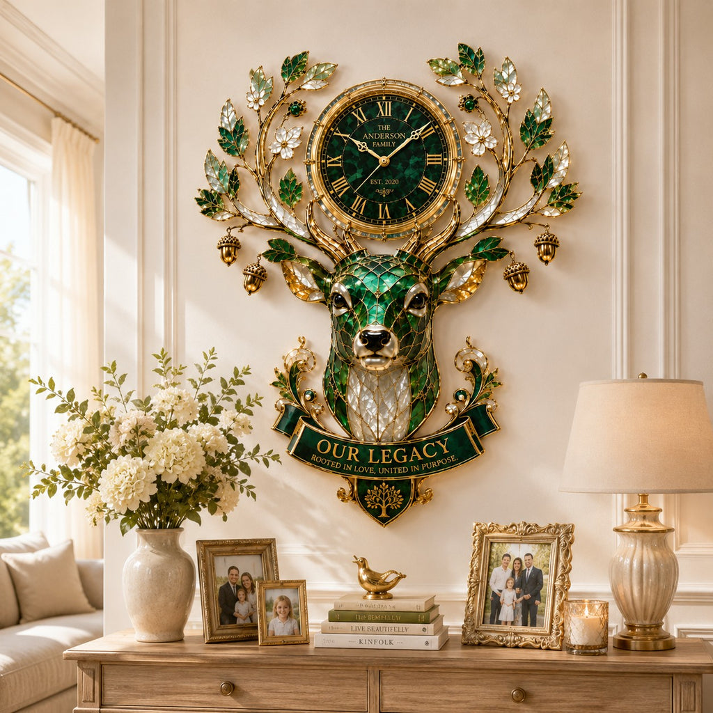 Personalized deer family legacy Custom Name Wall Clock — personalized with a custom name