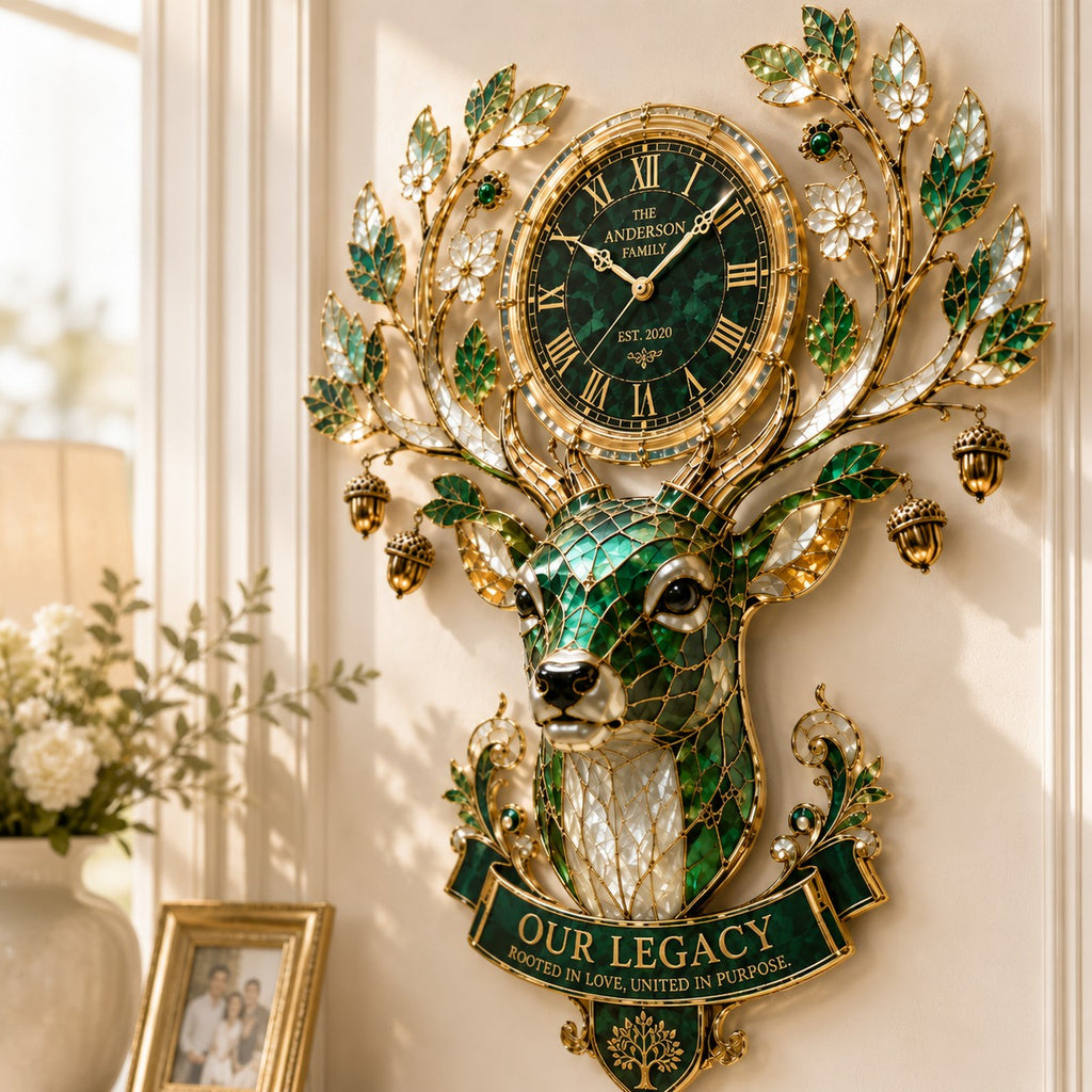 Personalized deer family legacy Custom Name Wall Clock — personalized with a custom name
