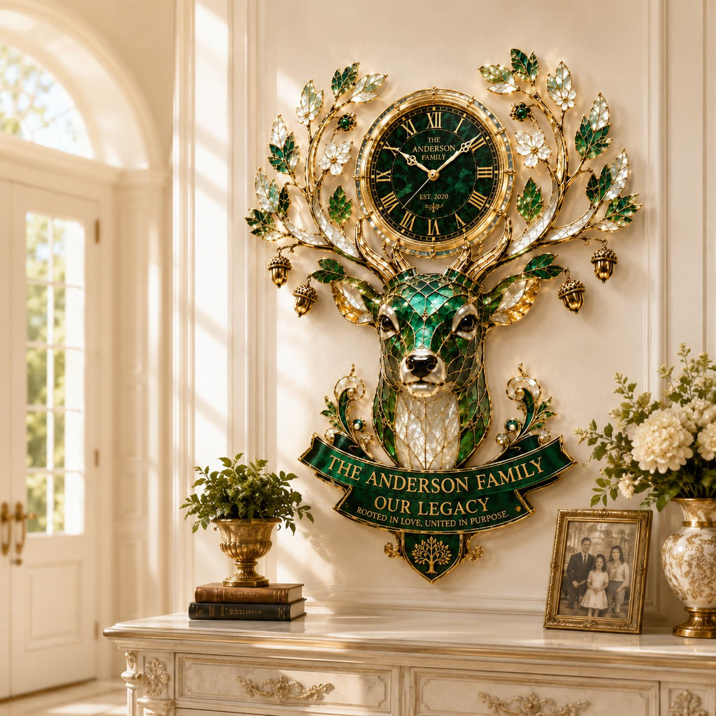 Personalized deer family legacy Custom Name Wall Clock — personalized with a custom name