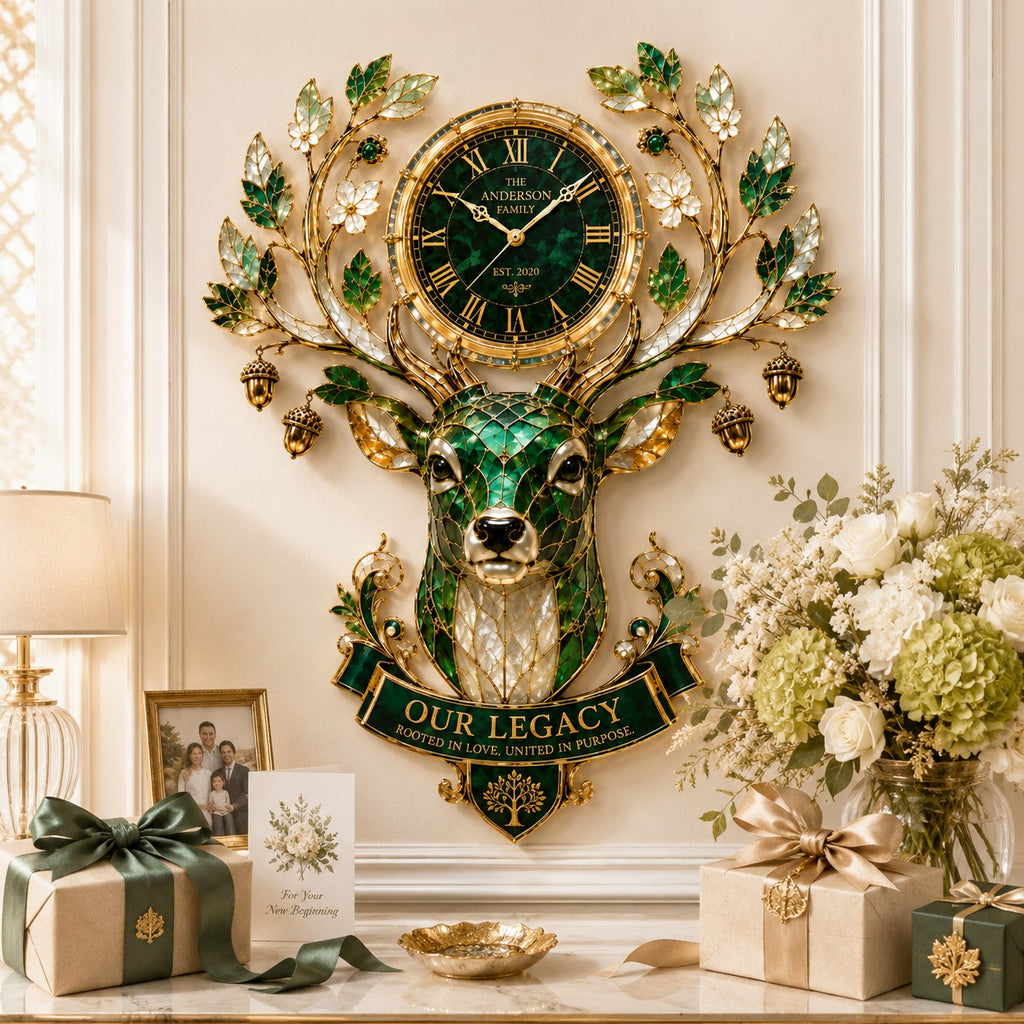 Personalized deer family legacy Custom Name Wall Clock — personalized with a custom name