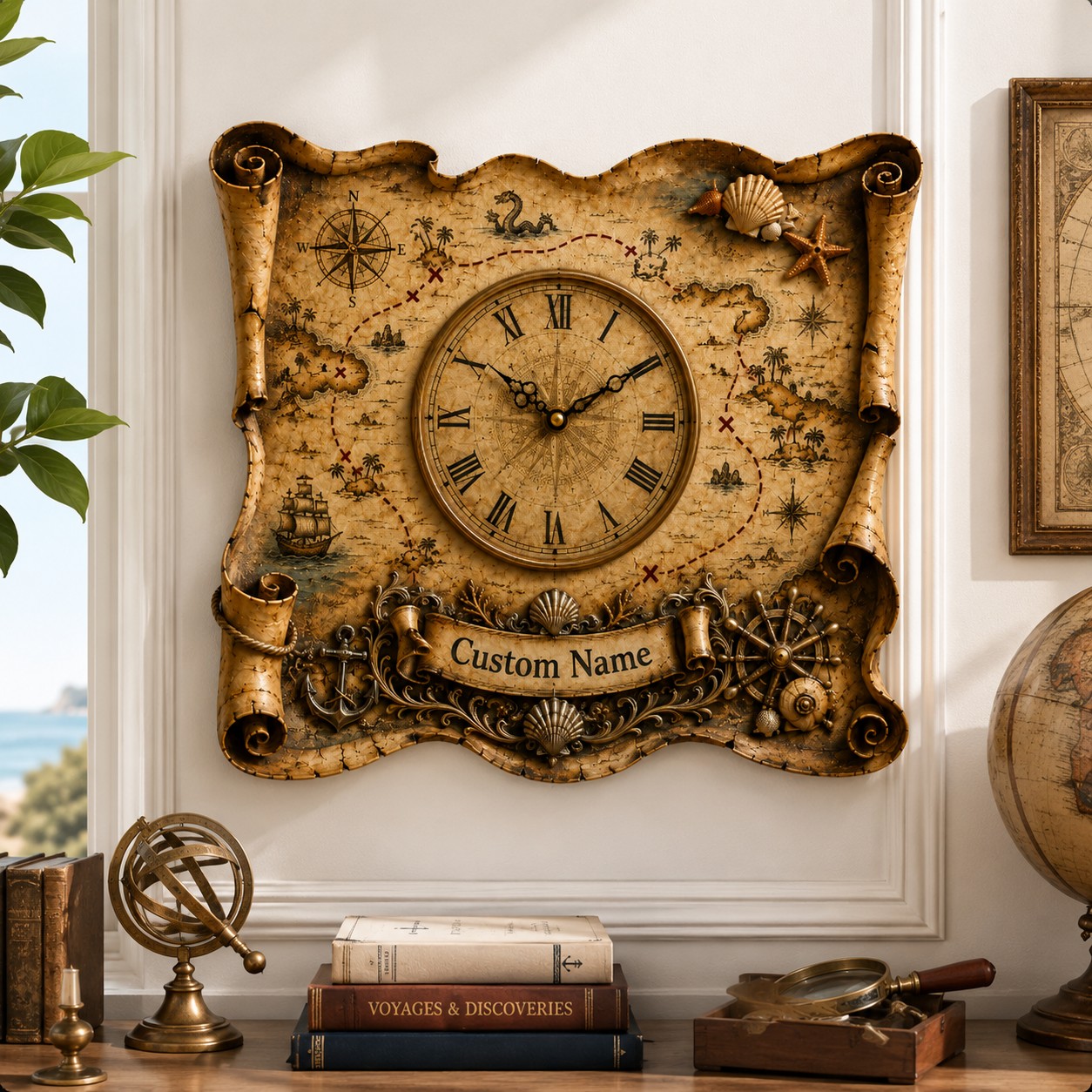 Treasure map Custom Name Wall Clock — personalized with a custom name