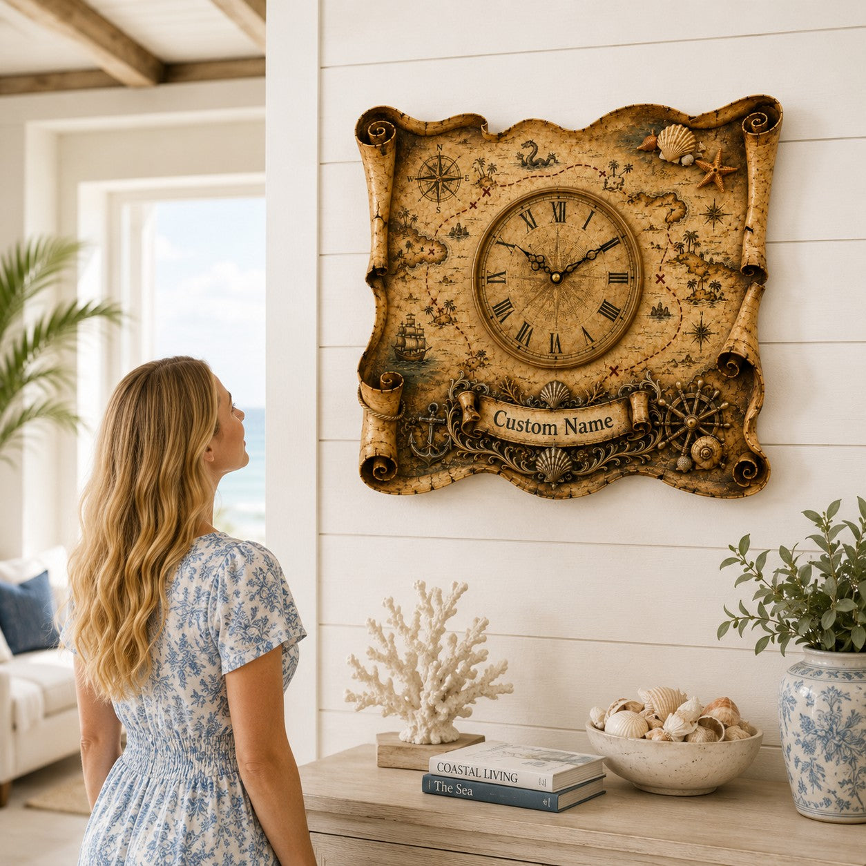 Treasure map Custom Name Wall Clock — personalized with a custom name