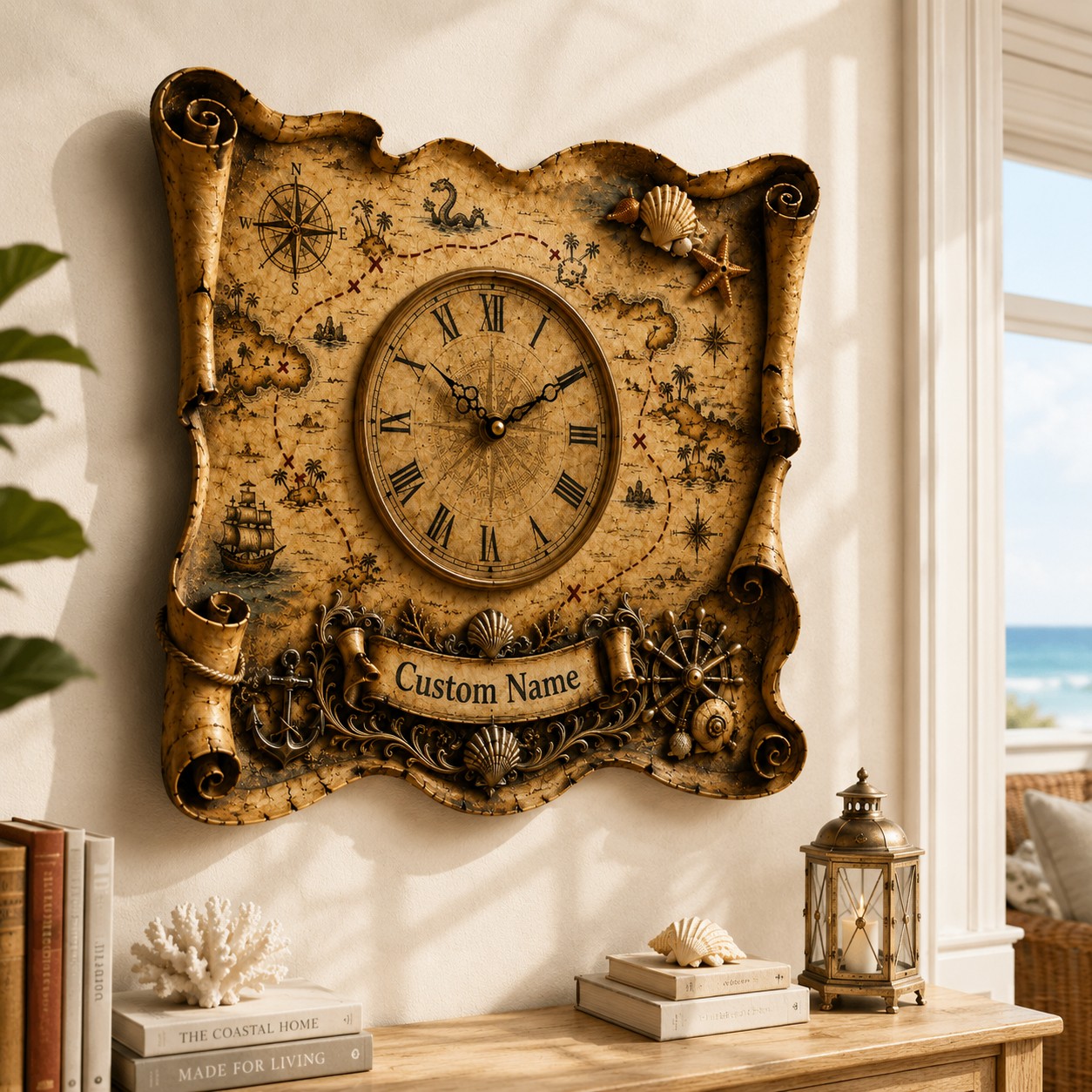 Treasure map Custom Name Wall Clock — personalized with a custom name