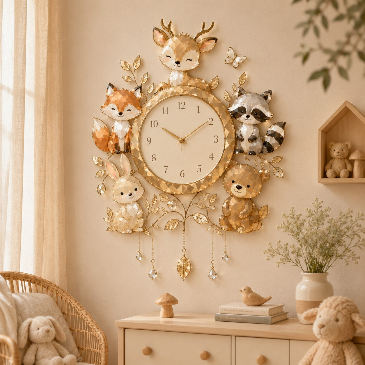 Personalized woodland animal Custom Name Wall Clock — personalized with a custom name