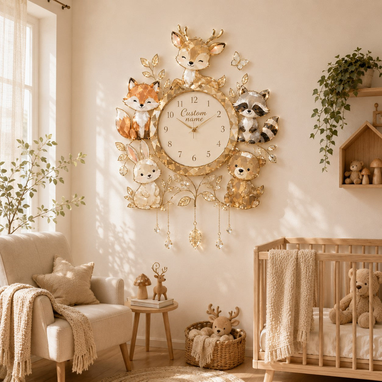 Personalized woodland animal Custom Name Wall Clock — personalized with a custom name