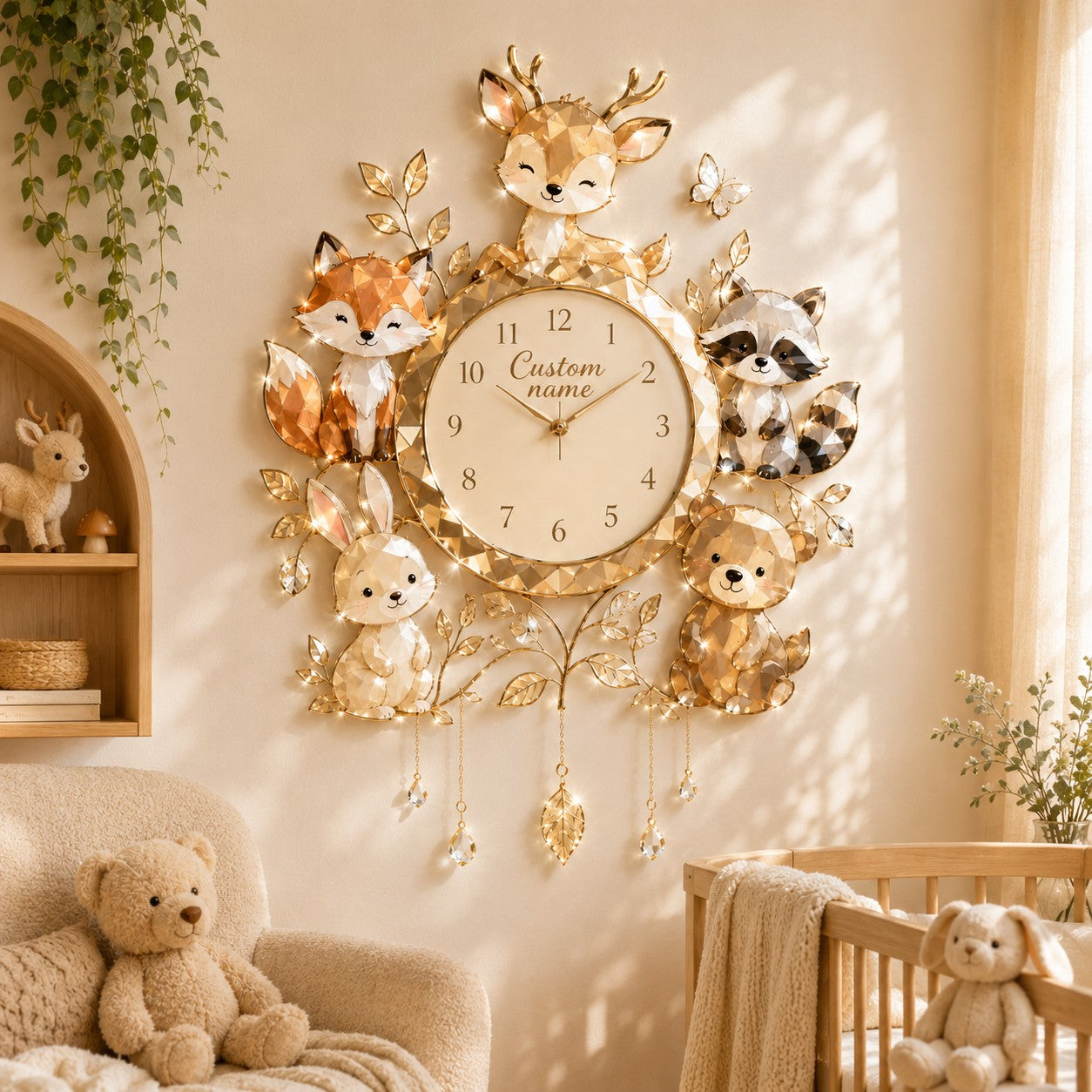 Personalized woodland animal Custom Name Wall Clock — personalized with a custom name