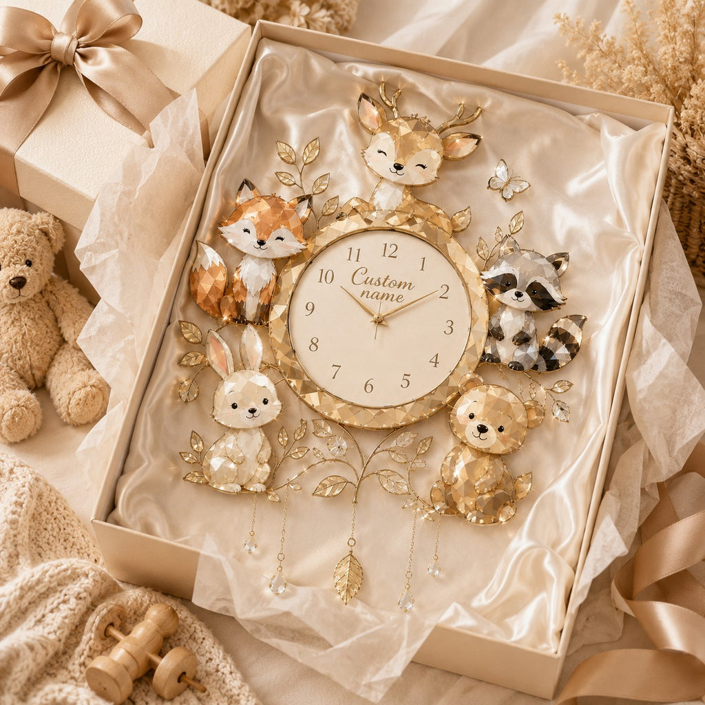 Personalized woodland animal Custom Name Wall Clock — personalized with a custom name