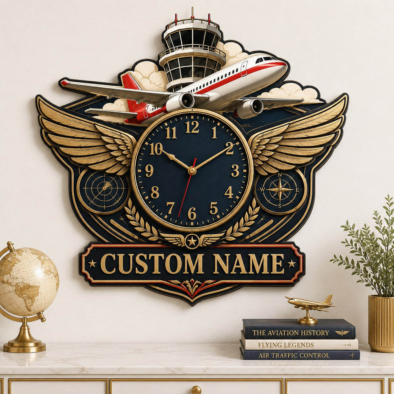 Pilots Custom Name Wall Clock — personalized with a custom name