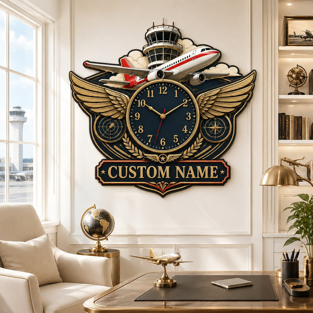 Pilots Custom Name Wall Clock — personalized with a custom name