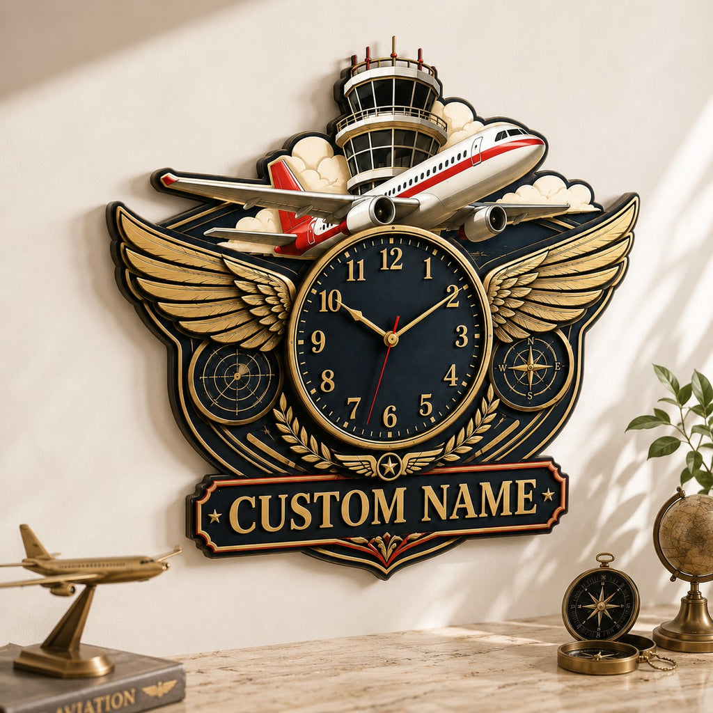 Pilots Custom Name Wall Clock — personalized with a custom name