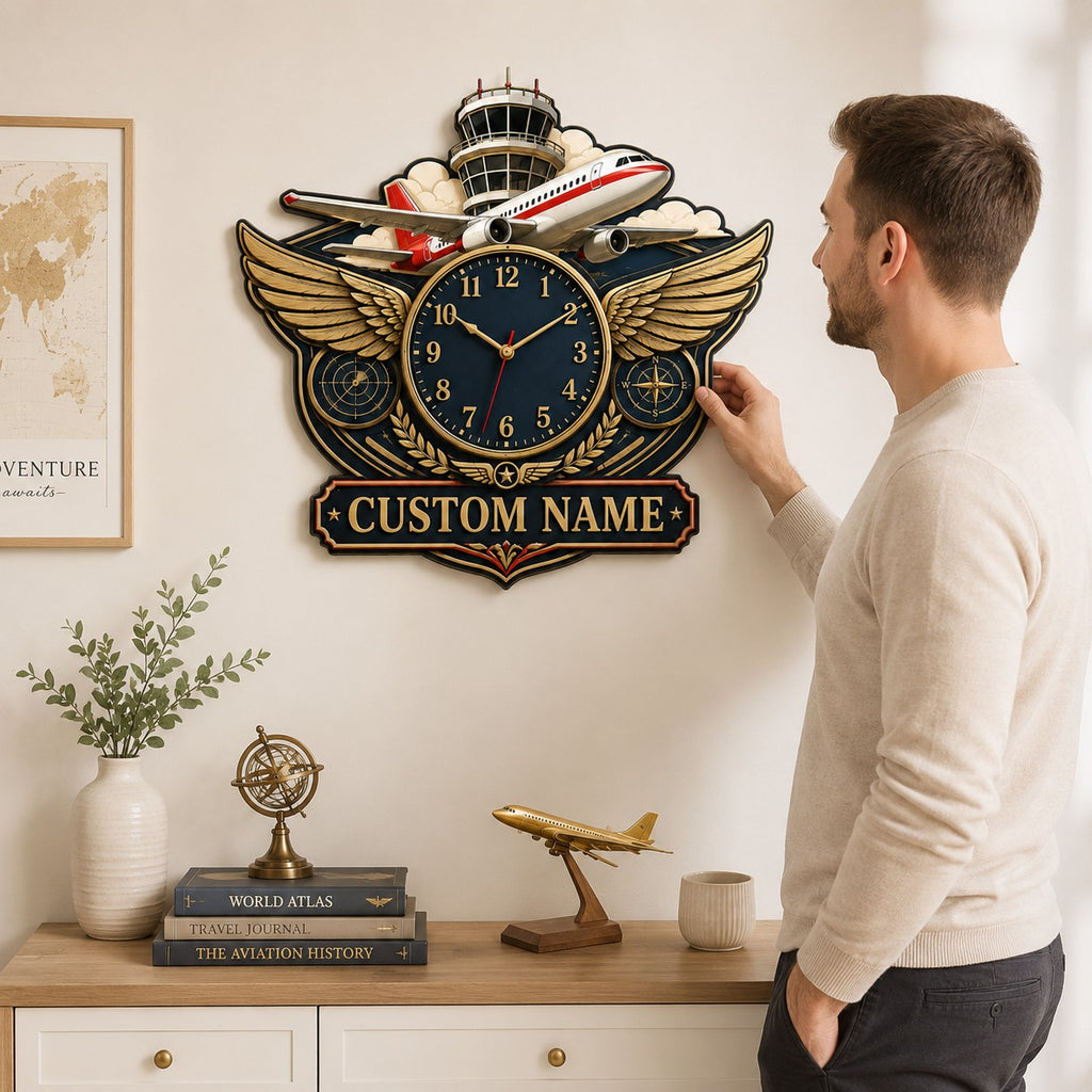 Pilots Custom Name Wall Clock — personalized with a custom name