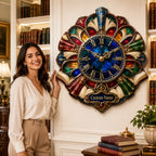 Stained Glass Book Personalized Wall Clock — personalized with a custom name
