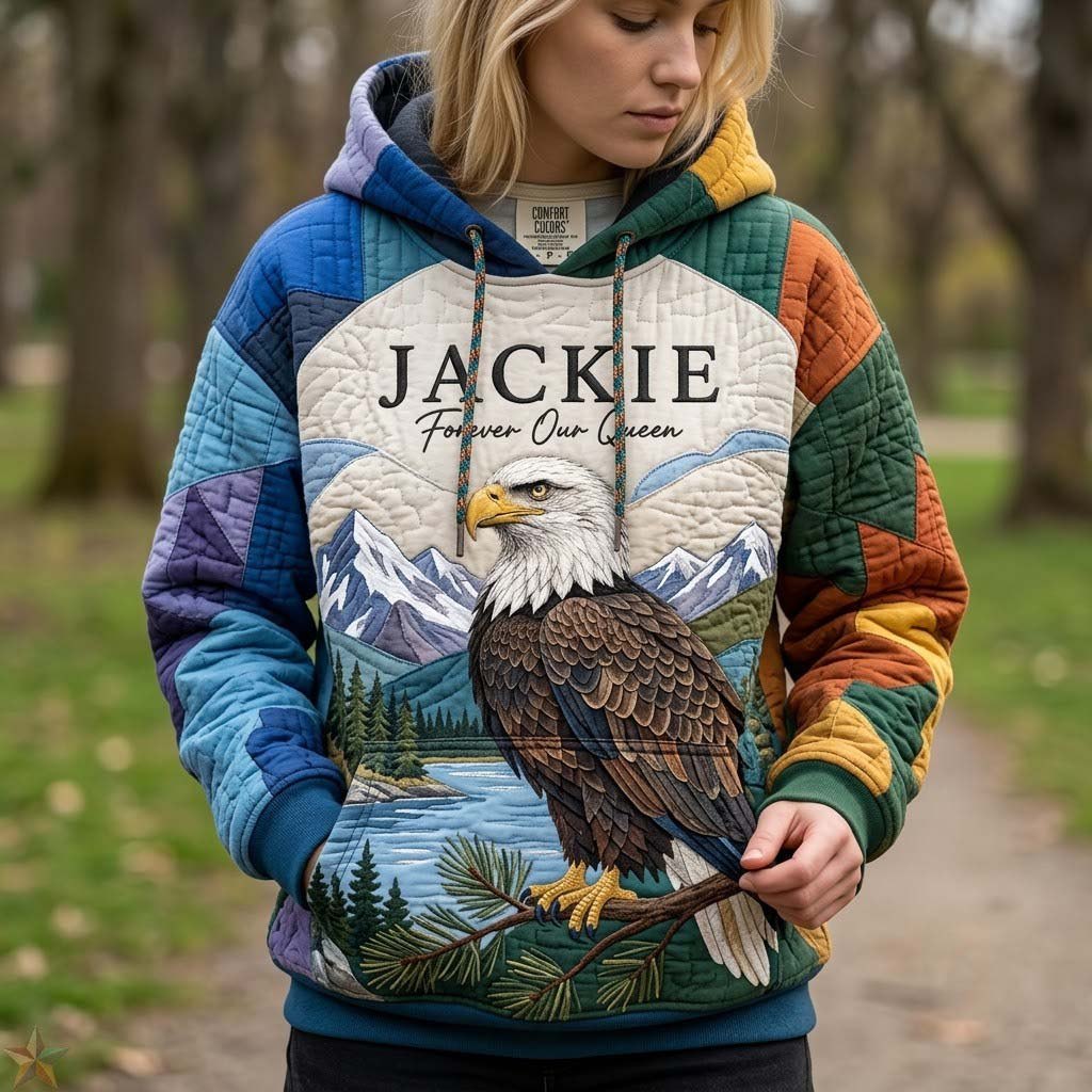 Eagle Perched by Mountain Lake hoodie, all-over print