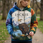 Eagle Perched by Mountain Lake hoodie, all-over print