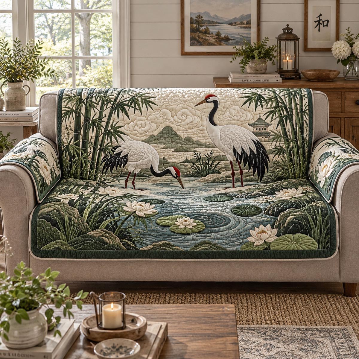 Japanese Crane Garden Sofa Cover