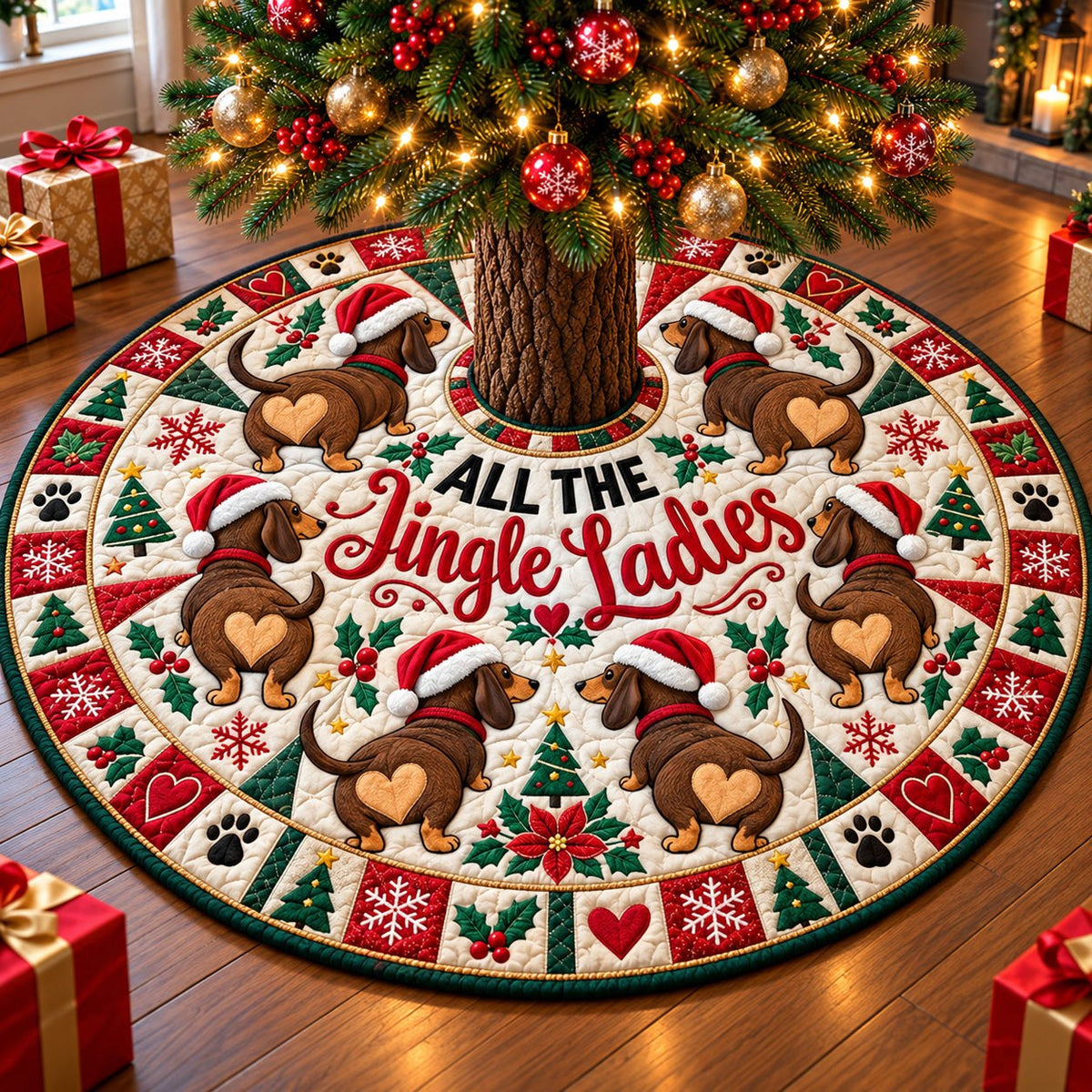 Jingle Ladies Dachshunds Christmas Tree Skirt