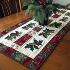 Holly Blocks on Cream and Red Table Runner