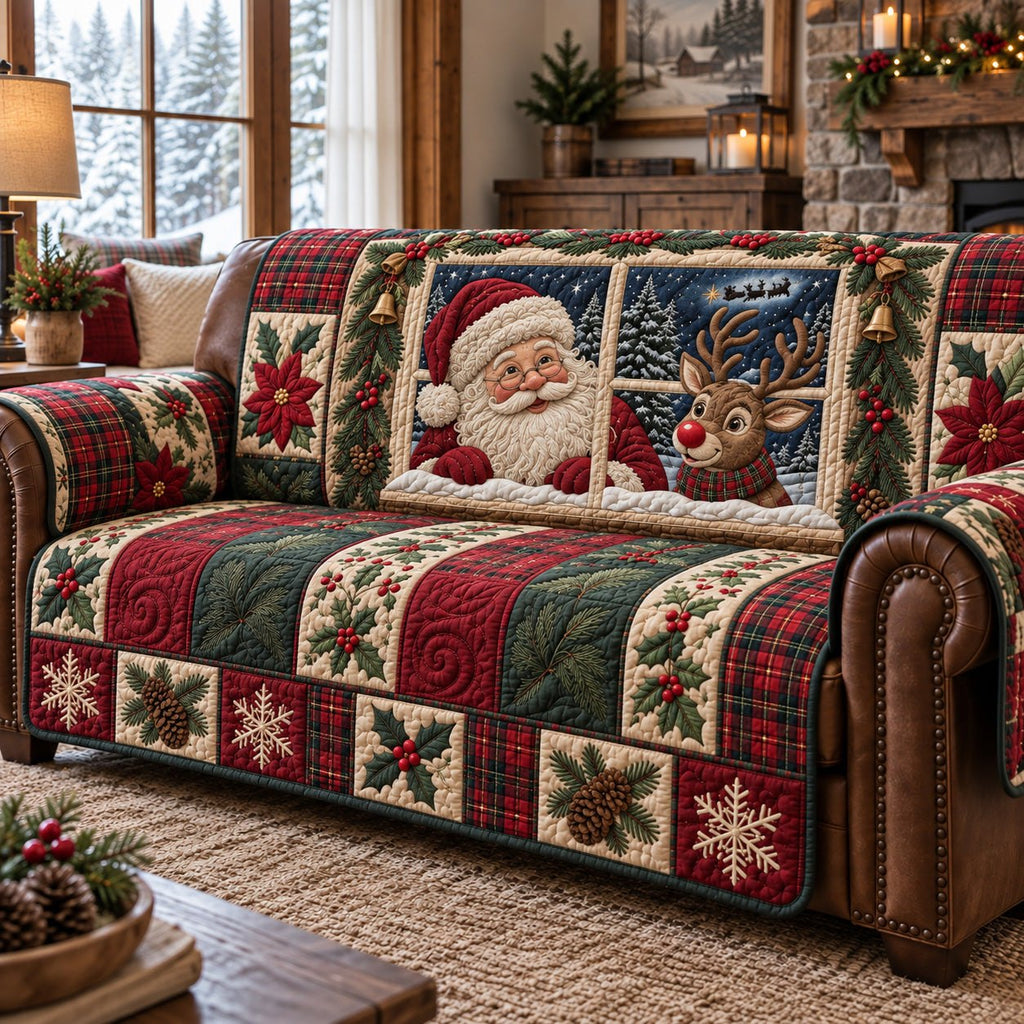 Santa Reindeer Plaid Window Sofa Cover