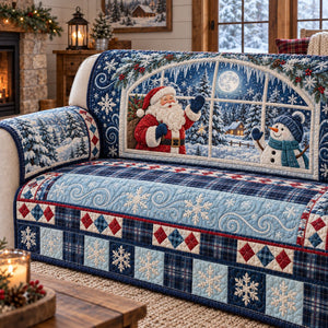 Moonlit Santa Snowman Window Sofa Cover - Made to Order