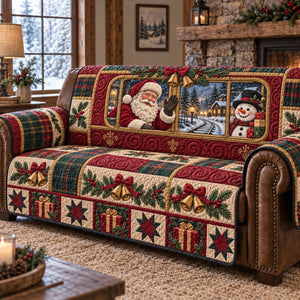 Village Santa Snowman Window Sofa Cover - Made to Order