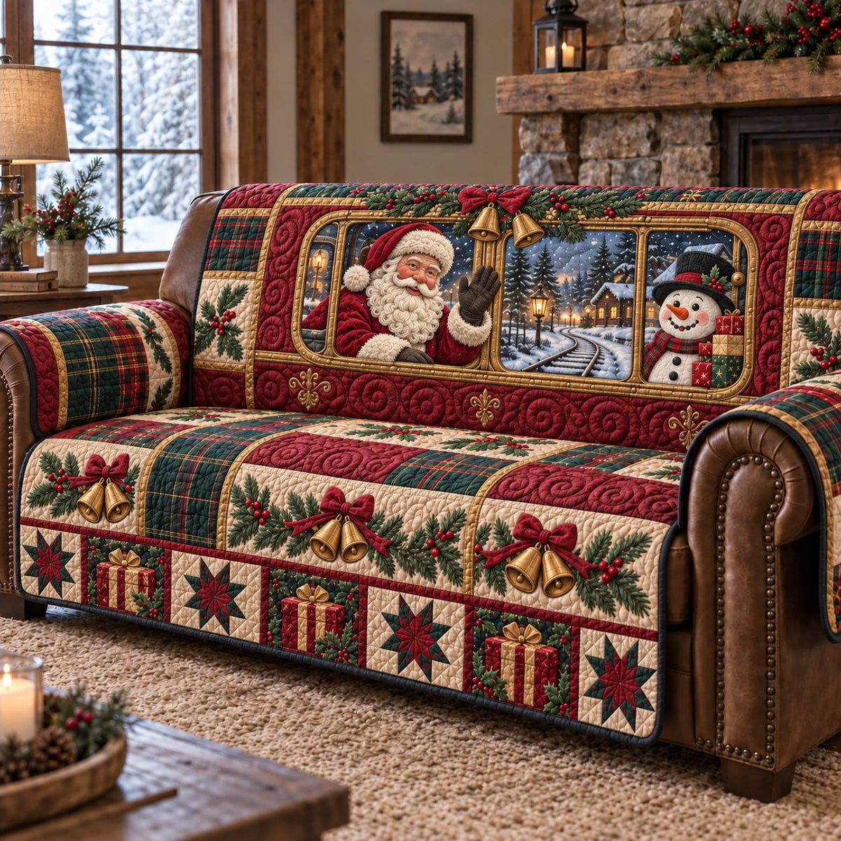 Village Santa Snowman Window Sofa Cover