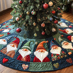 Santa Gnome Faces on Teal Christmas Tree Skirt