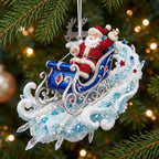 Frosted Blue Sleigh Santa Christmas Ornament