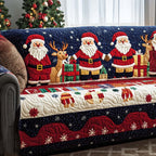Santas and Reindeer on Snowflake Navy Sofa Cover