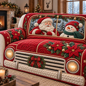 Red Truck Santa Snowman Sofa Cover - Made to Order