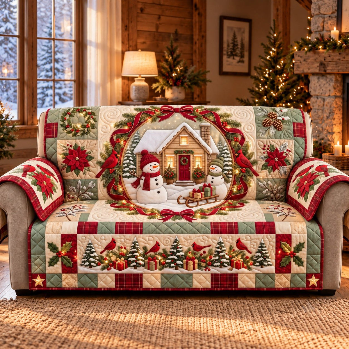 Jolly Snowman Cottage Sofa Cover