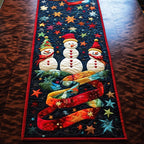 Snowmen with a Rainbow Scarf Table Runner