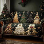 Golden Christmas Trees on Dark Green Sofa Cover