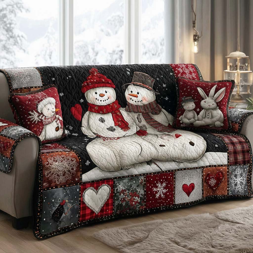 Joyful Snowmen Row Sofa Cover