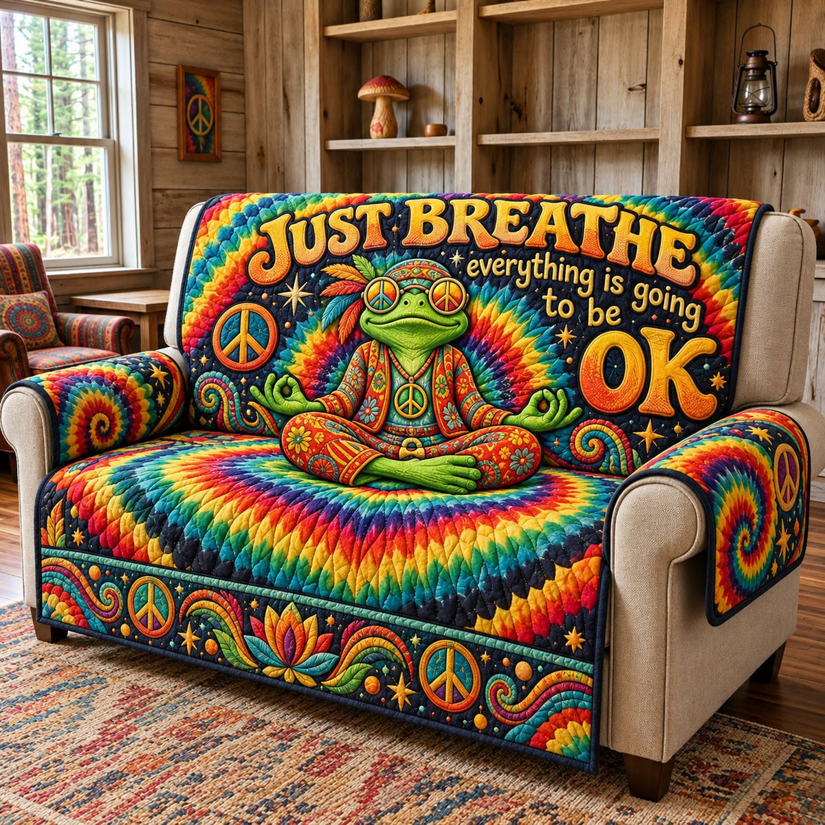 Just Breathe Hippie Frog Sofa Cover