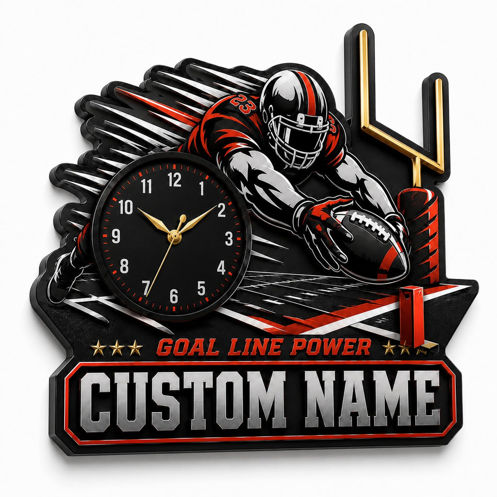 Football fan interiors Custom Name Wall Clock — personalized with a custom name