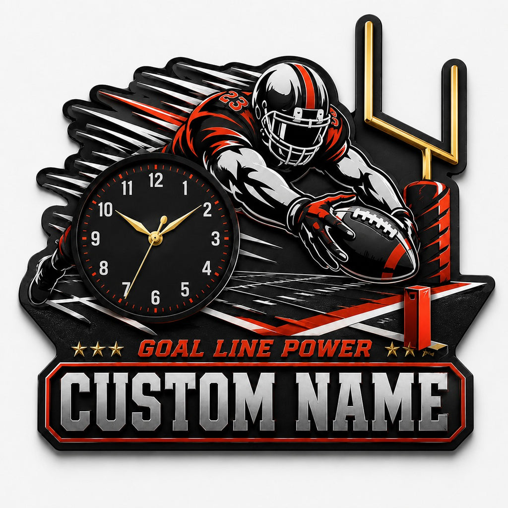 Football fan interiors Custom Name Wall Clock — personalized with a custom name