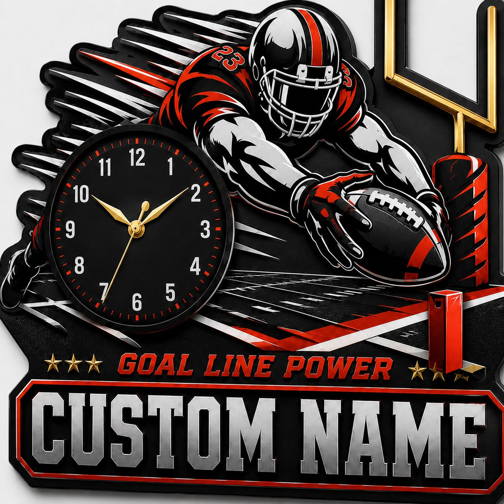 Football fan interiors Custom Name Wall Clock — personalized with a custom name