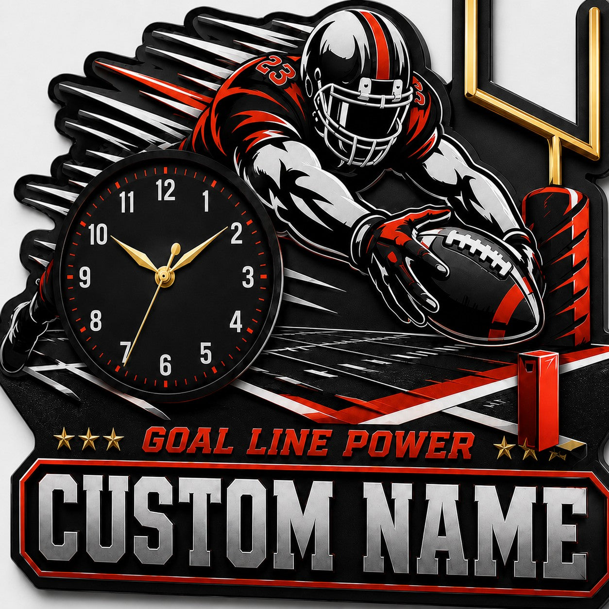 Football fan interiors Custom Name Wall Clock — personalized with a custom name