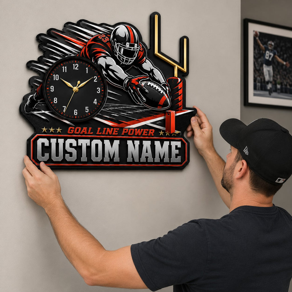Football fan interiors Custom Name Wall Clock — personalized with a custom name
