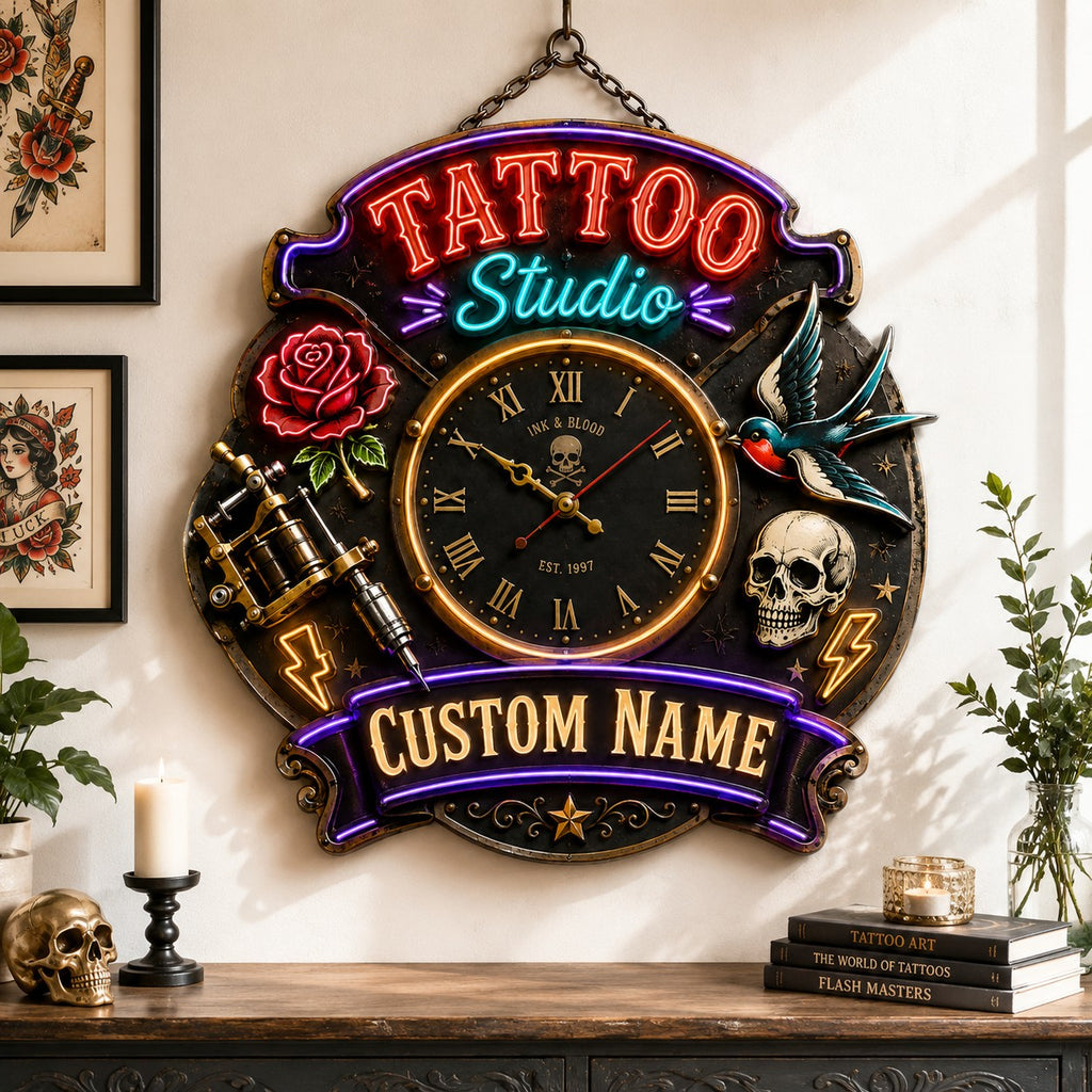 Tattoo studio owners Custom Name Wall Clock — personalized with a custom name