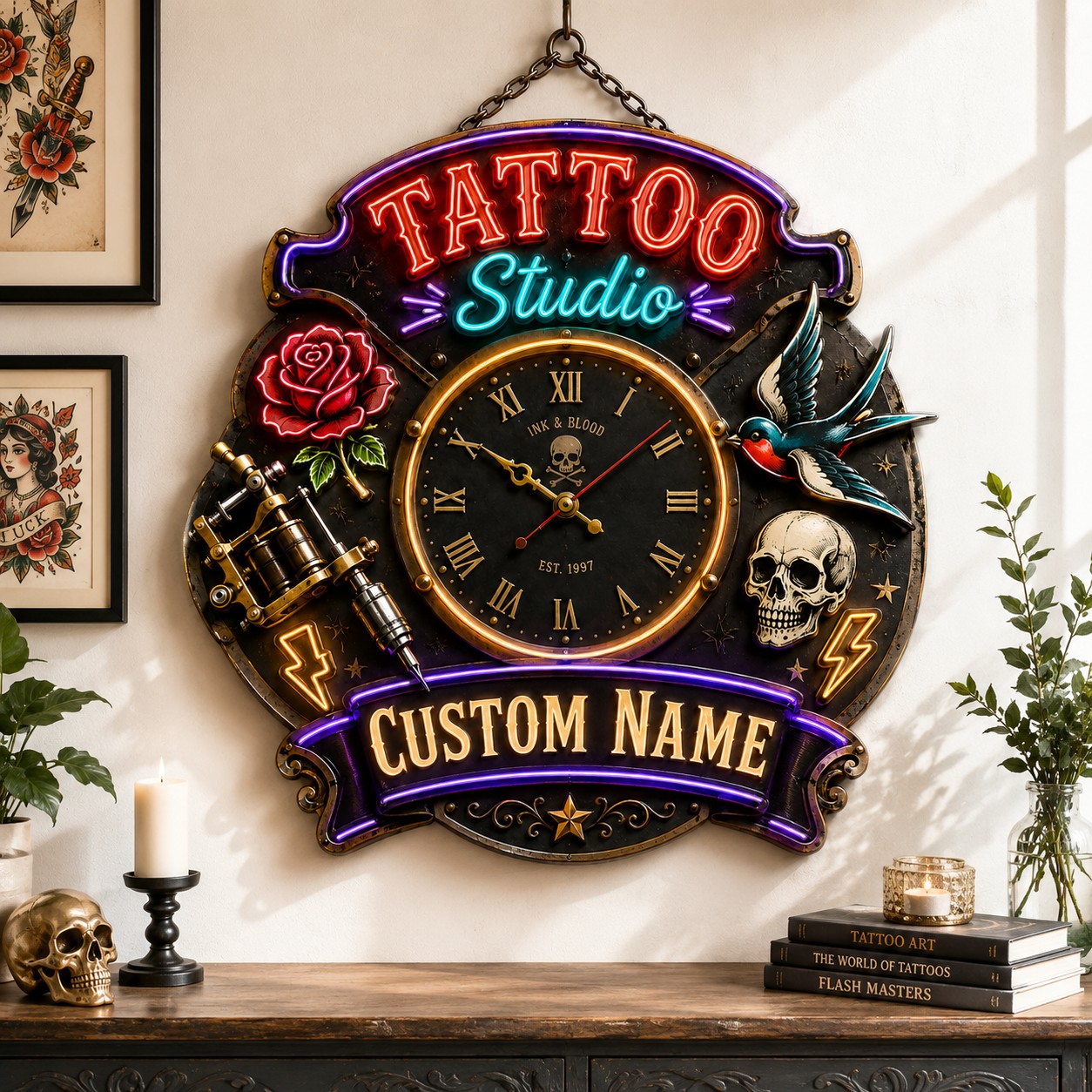 Tattoo studio owners Custom Name Wall Clock — personalized with a custom name
