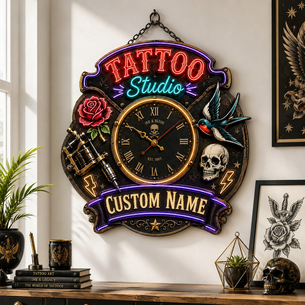 Tattoo studio owners Custom Name Wall Clock — personalized with a custom name
