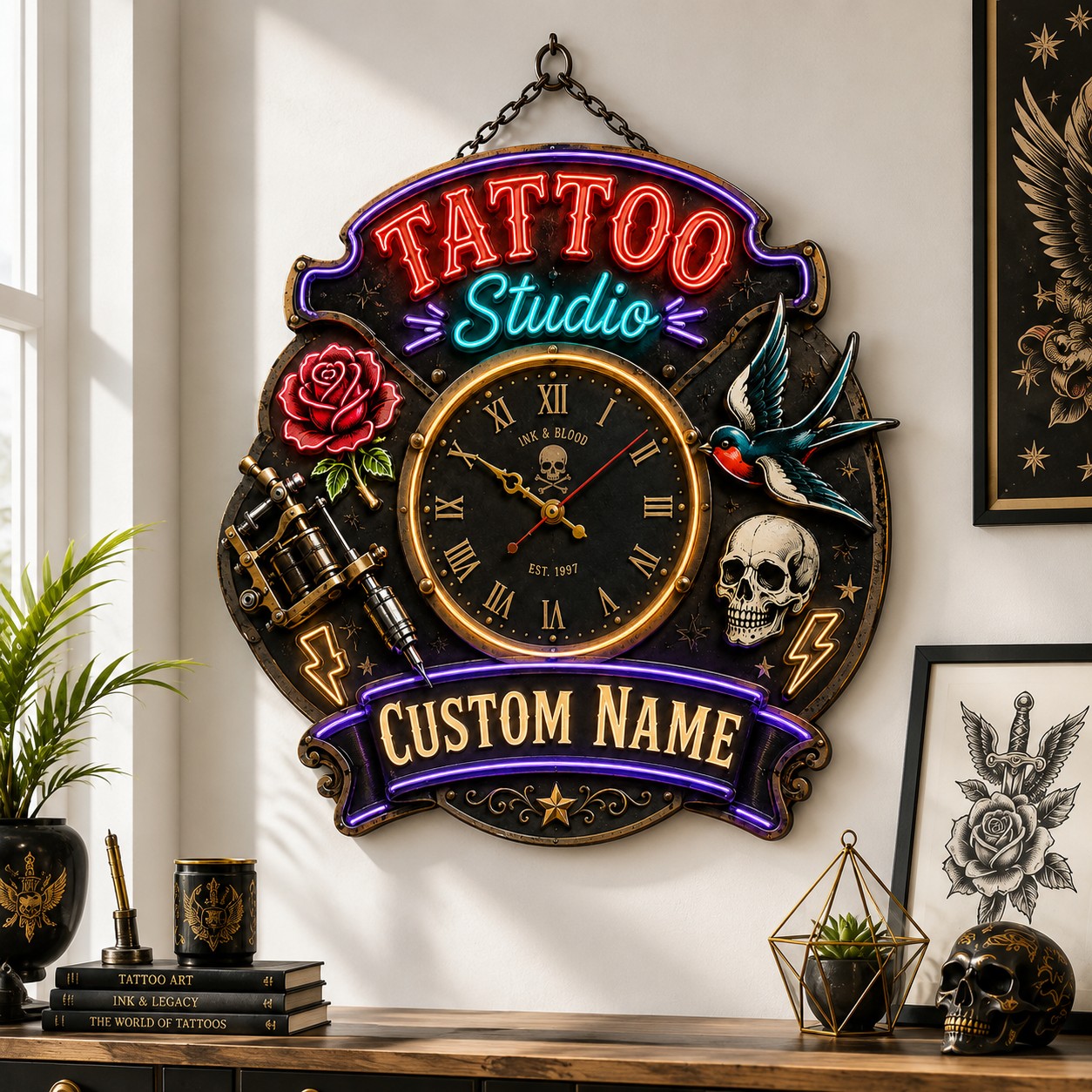 Tattoo studio owners Custom Name Wall Clock — personalized with a custom name