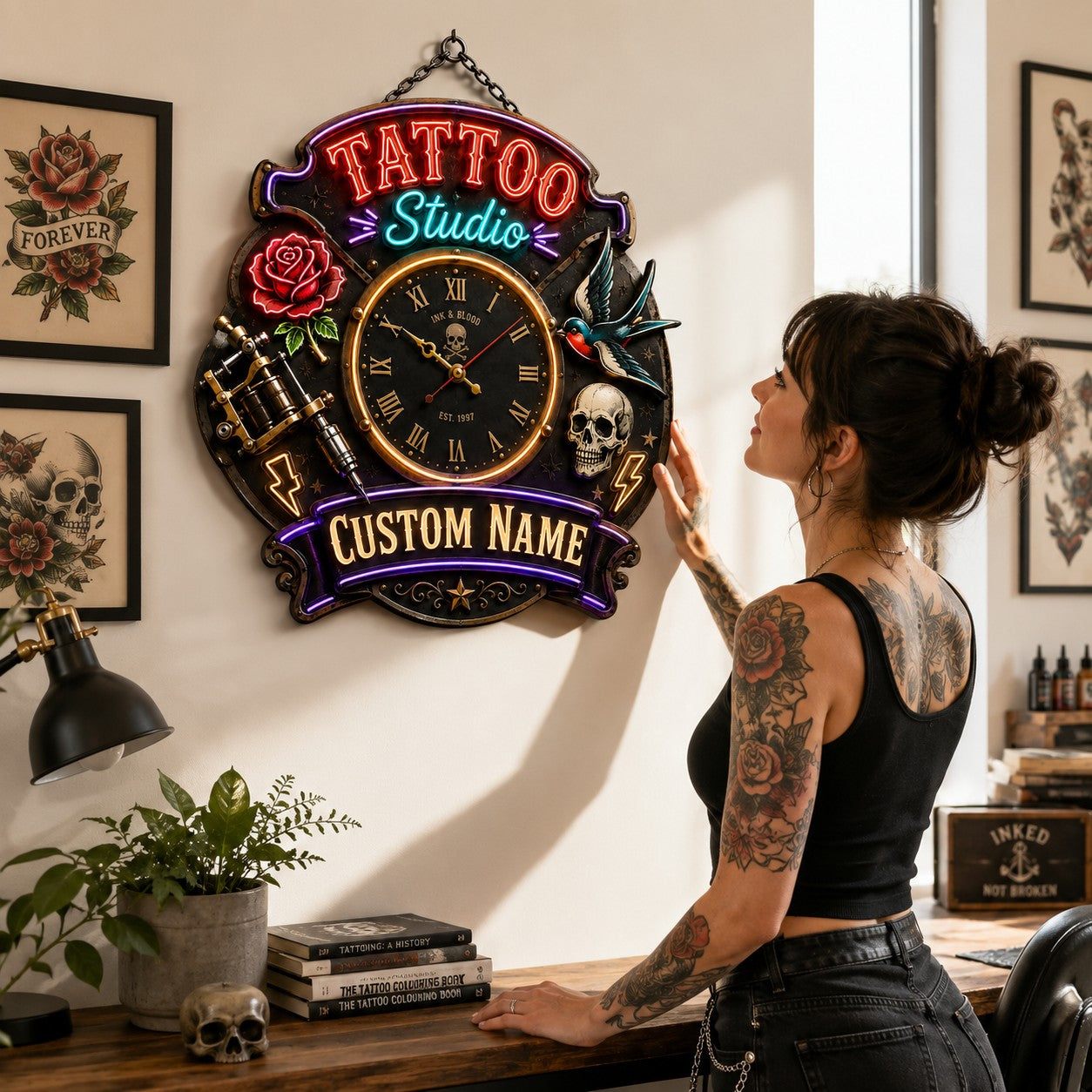 Tattoo studio owners Custom Name Wall Clock — personalized with a custom name
